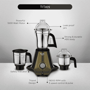 Preethi Titan Mixer Grinder | 3 Jars | 1000W | Black | MG-283
