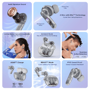 boAt Airdopes 191 ANC Bluetooth Ear Buds | Pellucid White