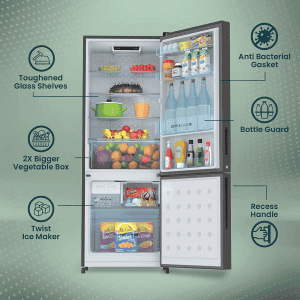 Haier Frost Free Double Door Refrigerator | 300 L | 2 Star | Brushline Silver | HRB-3502BS-P