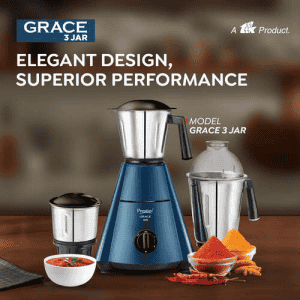 Prestige Grace Mixer Grinder | 750 Watts | 3 Jars