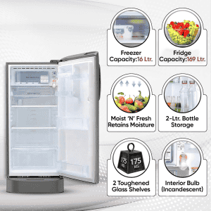 LG Single Door Refrigerator | 185 L | 5 Star | Shiny Steel | GL-D201APZU BPZZEBN