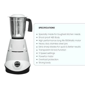 Blueberry KITCHMATE Mixer Grinder | 550 Watts | 3 Jar