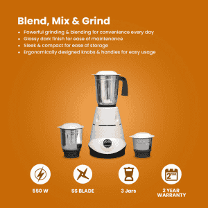 Blueberry KITCHMATE Mixer Grinder | 550 Watts | 3 Jar
