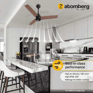 Atomberg Renesa Ceiling Fan | 900 mm | BLDC  with Remote Control & LED Indicators | Matt Brown & Black