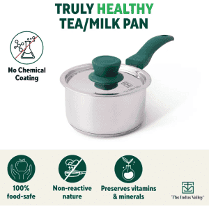 The Indus Valley Stainless Steel Bottom Saucepan | 14 cm | Green Bakelite