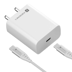 Portronics Adapto 25 Pro Type C Wall Charger | 25W | Type C to Type C Fast Charging Cable | White | POR 1964