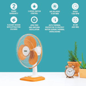 USHA Maxx Air Table Fan | 400MM | Orange & White
