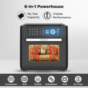Havells Avanza Air Oven | 15L | 1700W | Family Capacity | 14 Pre Set Functions | Black
