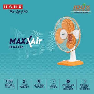 USHA Maxx Air Table Fan | 400MM | Orange & White
