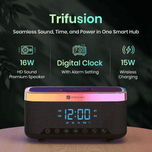 Portronics Trifusion HD Sound Bluetooth Speaker | 16W | 15W Wireless Charging | Black |  POR 2333