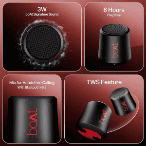 boAt Stone Uno Bluetooth Speaker | 6HRS Battery | 3W | Raging Black