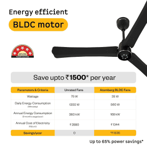 Atomberg Renesa Smart Ceiling Fan | 1200 mm | 3 Blade | Midnight Black