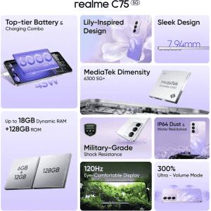 realme C75 5G | 6 GB | 128 GB | Purple Blossom