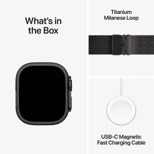 Apple Watch Ultra 2 | GPS+Cellular | 49mm |  M | Retina LTPO2 OLED Display | Titanium Milanese Loop Black Titanium Case