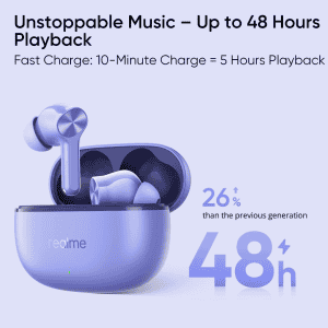 realme Buds T200 Lite Earbuds | 4 Mic AI ENC for Calls 4 | Ultra Low Latency Gaming | Aurora Purple