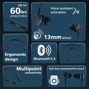 Philips Wireless In ear Neckband | 13mm | Deep Black | TAN1150BK/94