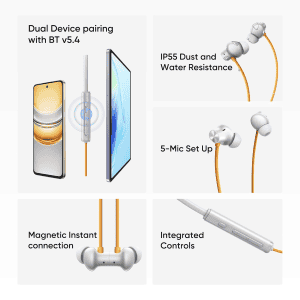realme Buds Wireless 5 ANC Neckband | 50dB ANC | 13.6mm | Dawn Silver