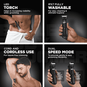 Havells Ballex Body Groomer | USB Type C Fast Charge | Black | BG3300
