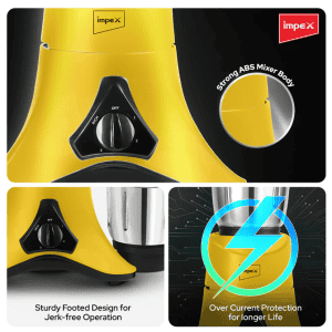 IMPEX Grind Q 600 Mixer Grinder | 600 W | 3 Jars | Yellow  Black