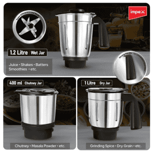 IMPEX Grind Q 600 Mixer Grinder | 600 W | 3 Jars | Yellow  Black