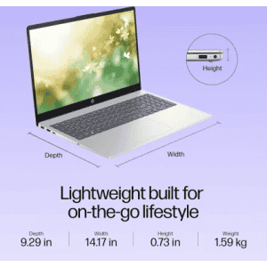 HP Thin and Light Laptop | Core i3 1315U | 13th Gen | 8 GB RAM | 512 GB SSD | 15.6 Inch | Natural Silver | 15-FD0582TU