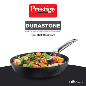 Prestige Durastone Non Stick Fry Pan | 24 cm | Hard Anodised 6 Layer | Black