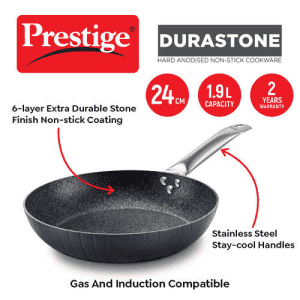 Prestige Durastone Non Stick Fry Pan | 24 cm | Hard Anodised 6 Layer | Black