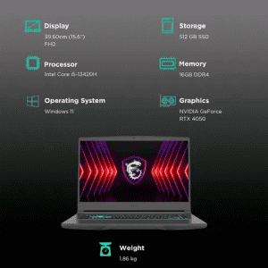 MSI Thin 15 Gaming Laptop | Intel Core i5 13th Gen | 16GB | 512GB SSD | 144 Hz | 6GB Graphics NVIDIA GeForce RTX 4050 | Cosmos Gray | B13VE-2611IN