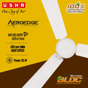 USHA AeroEdge BLDC Ceiling Fan | 1200mm | with RF Remote | White