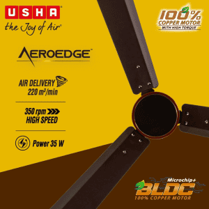 USHA AeroEdge BLDC Ceiling Fan | 1200mm | with RF Remote | smoke brown