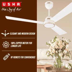 USHA AeroEdge BLDC Ceiling Fan | 1200mm | with RF Remote | White