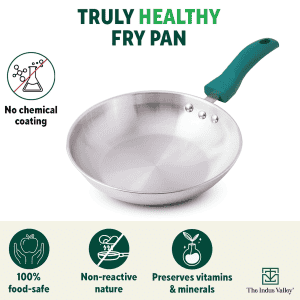 The Indus Valley Stainless Steel Capsule Fry pan |1.5Ltr | Green Bakelite Handle | 22 CM
