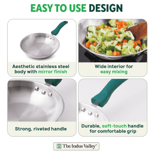 The Indus Valley Stainless Steel Capsule Fry pan |1.5Ltr | Green Bakelite Handle | 22 CM