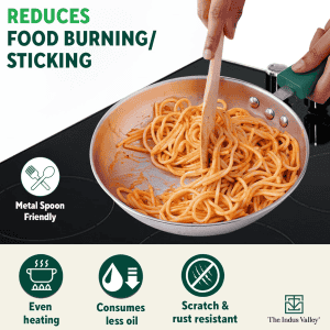 The Indus Valley Stainless Steel Capsule Fry pan |1.5Ltr | Green Bakelite Handle | 22 CM