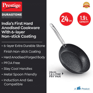 Prestige Durastone Non Stick Fry Pan | 24 cm | Hard Anodised 6 Layer | Black