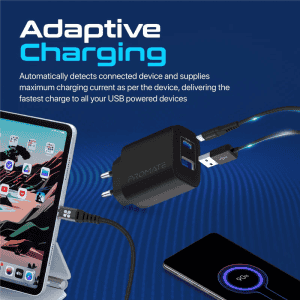 Promate Biplug-2 Dual USB Adapter | 25W | Black