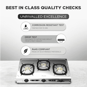 Preethi Glory Plus | Stainless Steel Gas Stove | 3 Burner