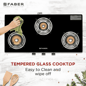Faber Spark 3BB BK Gas Stove | 3 Burners | Brass Burners | Black