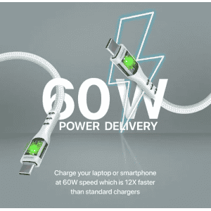 Promate Data C 60W | Ultra-Fast USB-C Transparent Shells Cable | CC120