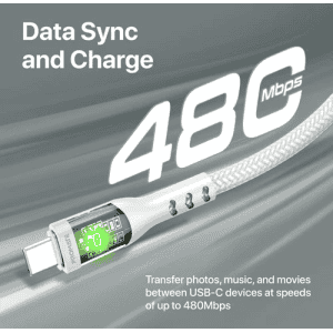 Promate Data C 60W | Ultra-Fast USB-C Transparent Shells Cable | CC120