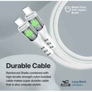 Promate Data C 60W | Ultra-Fast USB-C Transparent Shells Cable | CC120