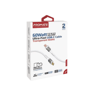 Promate Data C 60W | Ultra-Fast USB-C Transparent Shells Cable | CC120