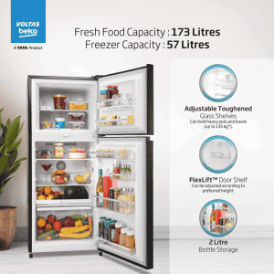 Voltas Beko Double Door Frost Free Refrigerator | 230 L | 3 Star | Wooden Black | RFF270C/WPXBR0I0000GD