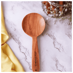 The Indus Valley Neem Wood Cooking Ladle  | 23 cm | Handmade Round Serving Spoon | KS-NW-SE-002