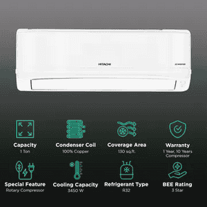 Hitachi iZen 3400SXL Convertible 1 Ton 3 Star Invertor Split AC | Anti Bacterial SuperFine Mesh Filter | White | RAS.G312PCBISS1