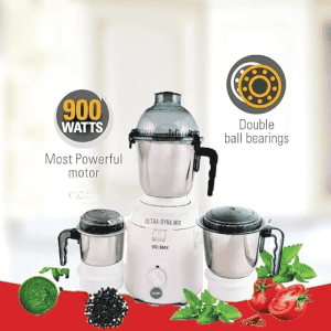 Volmax Ultra Dynamix Mixer Grinder | 900 Watts | 22000 Rotations Per Min | 3 Versatile Jars | White