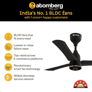 Atomberg Renesa Halo Smart BLDC Ceiling Fan | 900mm | 5 star | LED Speed Indicator | Midnight Black