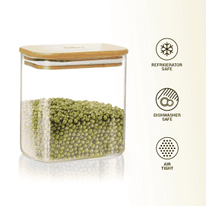 Treo Recto Jar with Wooden Lid | 800 ML | Transparent