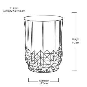 Treo By Milton Crystal Cool Glass | Set of 6 | 290 ml | Transparent