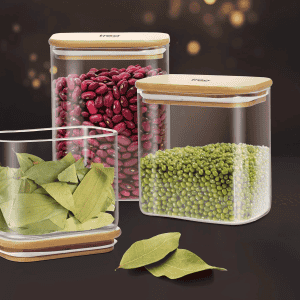 Treo Recto Jar with Wooden Lid | 800 ML | Transparent